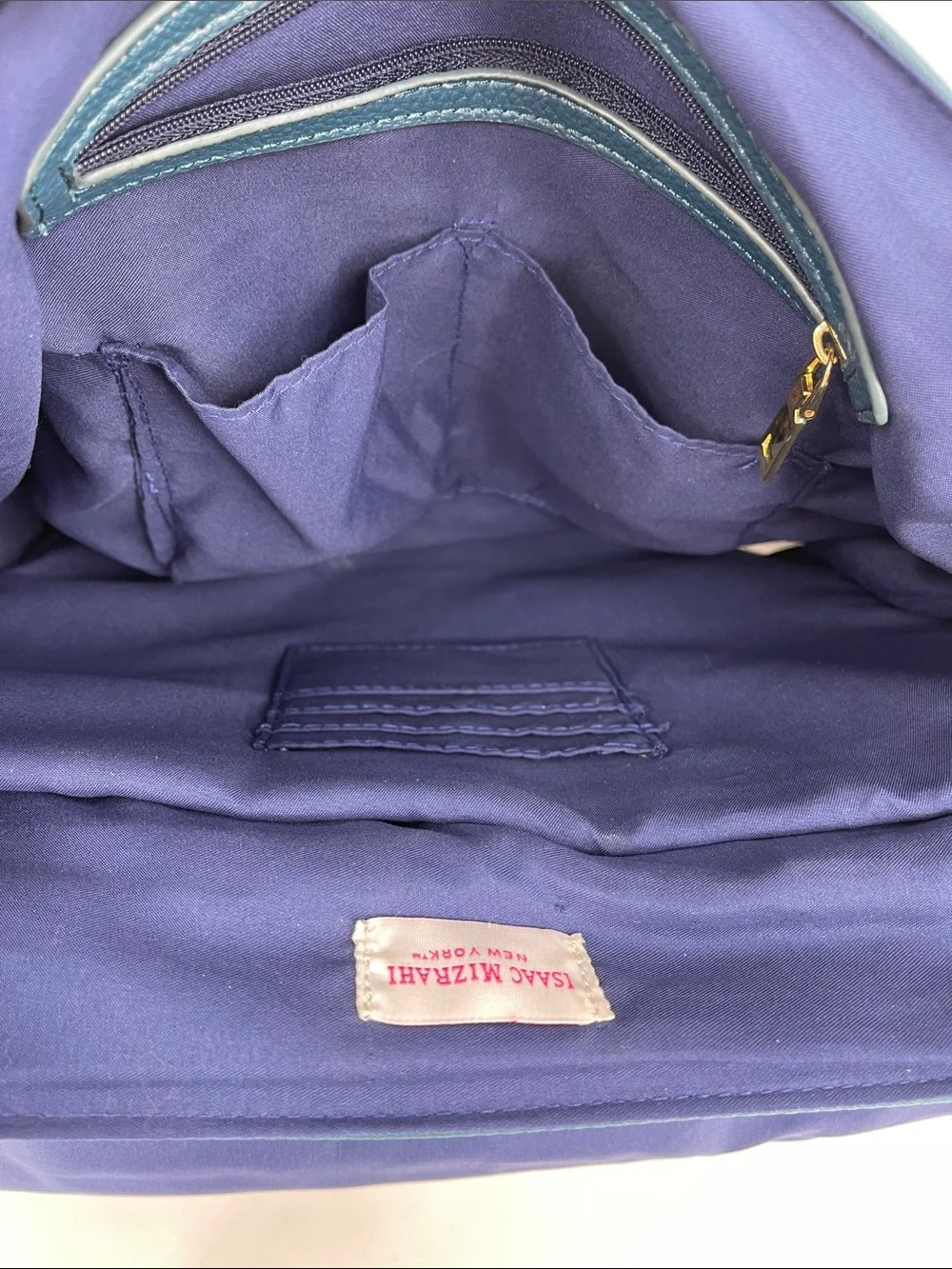 Isaac Mizrahi Purple Interior Backpack /BAG with Teal OUTSIDE Trim